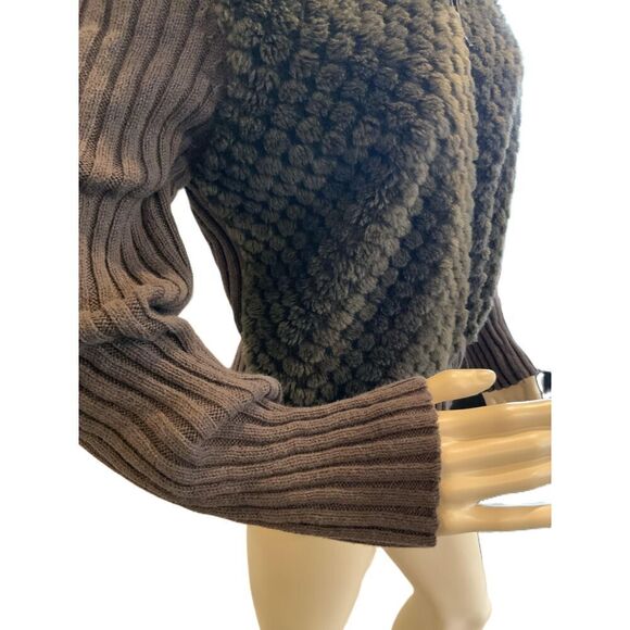 Tiara Brown Faux Fur Zip-up Ribbed Sleeves Collar Womens Sweater Size Large - Picture 5 of 13